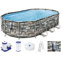 ​Bestway Power Steel Comfort Jet Series Frame Pool, Komplettset, Oval, 610 X 366 X 122 Cm (56719GS)