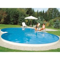 Waterman Stahlwandpool Set (10-teil) Tief Achtform Costa-Rica 725x460x150cm, Stahl 0,8mm Weiß Folie 0,6mm Bl. -Poolwelt Verkauf Achtform Pool eingebaut im Garten 1