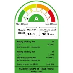 SUMMER FUN Inverter-Wärmepumpe Style & Silence 7 KW -Poolwelt Verkauf Energielabel