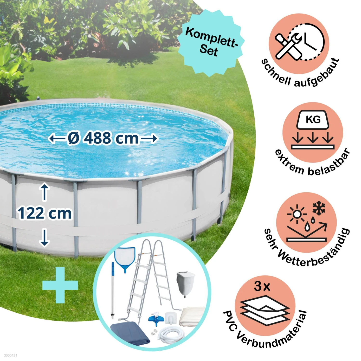 Polygroup Summer Waves Elite Frame Pool Set 488 X 122 Cm (3000121) 3 Polygroup Summer Waves Elite Frame Pool Set 488 X 122 Cm (3000121)