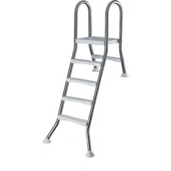 Waterman Stahlwandpool Set (7-teilig) Halbhoch Rund Borneo 500 X 120 Cm, Stahl 0,6 Mm Weiß Folie 0,6 Mm Blau -Poolwelt Verkauf Halhochbeckenleiter 4 1 Stufig Edelstahl fuer Pool 3