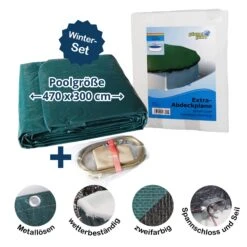 Waterman Abdeckplane Für 470x300cm Acht-/Oval Pools Und Schwimmbecken - 160 G/m² Stark Extra Winterschutz Und Ganzjahresabdeckung