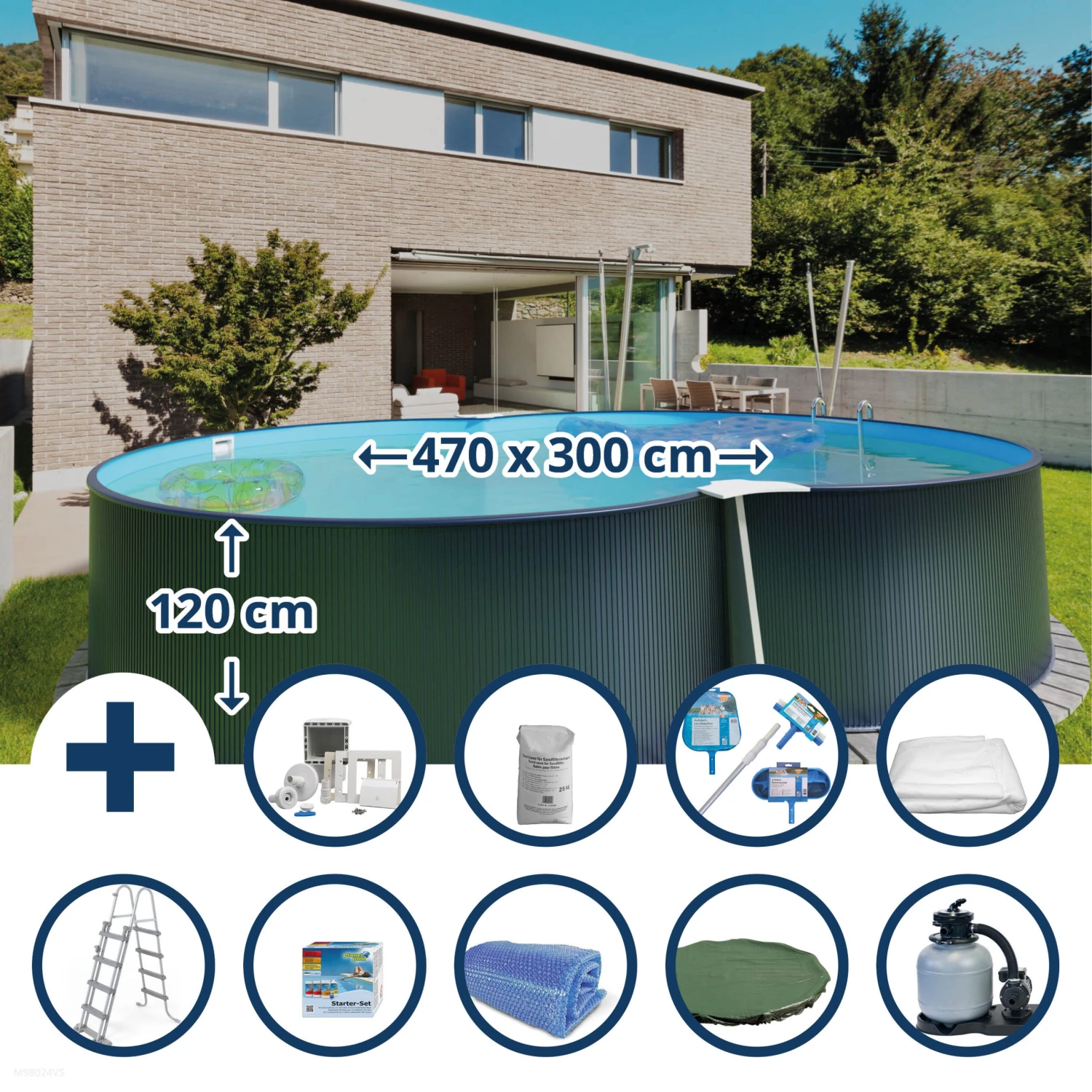 Waterman Stahlwandpool Set (10-teilig) Hoch Achtform 470x300x120 Cm, Stahl 0,4 Mm Anthrazit Folie 0,4 Mm Blau 3 Waterman Stahlwandpool Set (10-teilig) Hoch Achtform 470x300x120 Cm, Stahl 0,4 Mm Anthrazit Folie 0,4 Mm Blau