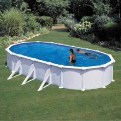 Waterman Stahlwandpool Oval Classic 730x375x120cm, Stahl 0,45mm Weiß, Folie 0,4mm Blau, Overlap