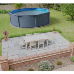 Stahlwandpool Rund Classic 350x120 Cm, Stahl 0,4 Mm Anthrazit, Folie 0,3 Mm Blau, Overlap -Poolwelt Verkauf Planet Pool Stahlwandpool Classic anthrazit blau MS 03 1