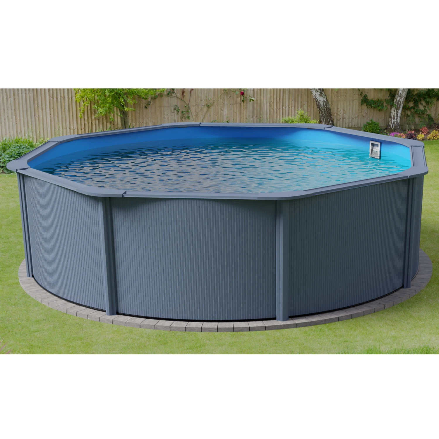 Stahlwandpool Rund Classic 450x120 Cm, Stahl 0,4 Mm Anthrazit, Folie 0,3 Mm Blau, Overlap 6 Stahlwandpool Rund Classic 450x120 Cm, Stahl 0,4 Mm Anthrazit, Folie 0,3 Mm Blau, Overlap – Bild 4