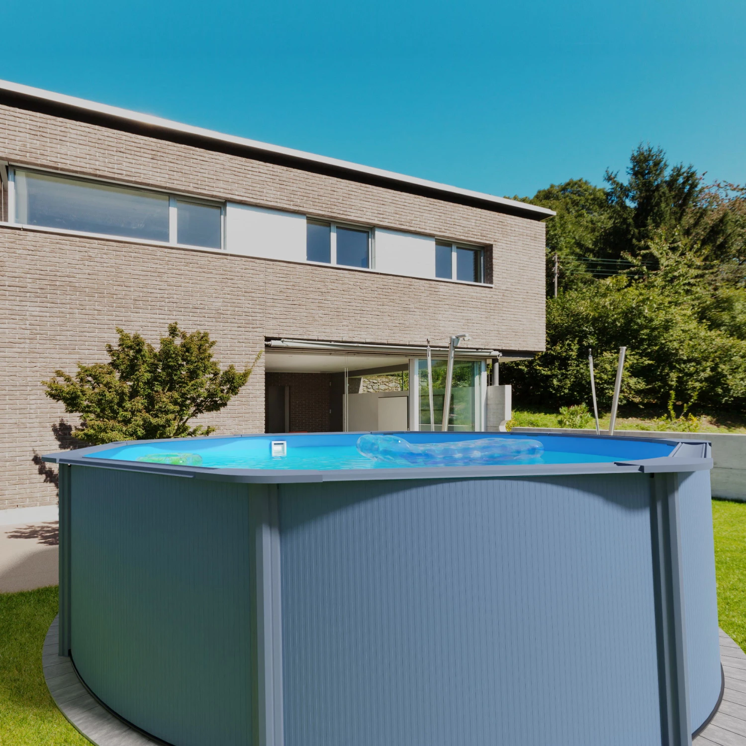 Stahlwandpool Rund Classic 450x120 Cm, Stahl 0,4 Mm Anthrazit, Folie 0,3 Mm Blau, Overlap 7 Stahlwandpool Rund Classic 450x120 Cm, Stahl 0,4 Mm Anthrazit, Folie 0,3 Mm Blau, Overlap – Bild 5