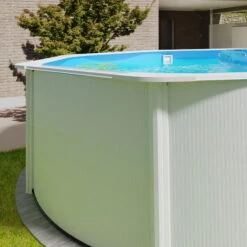 Stahlwandpool Rund Classic (breiter Handlauf) 450x120cm, Stahl 0,4mm Weiß, Folie 0,3mm Blau, Overlap -Poolwelt Verkauf Planet Pool Stahlwandpool Classic weiss blau MS 05