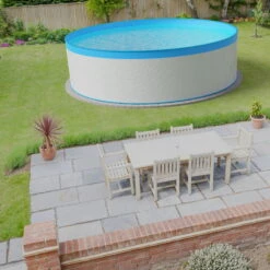 Stahlwandpool Rund 450x120 Cm, Stahl 0,4 Mm Weiß, Folie 0,3 Mm Blau, Overlap -Poolwelt Verkauf Planet Pool Stahlwandpool weiss blau overlap OS 02 12