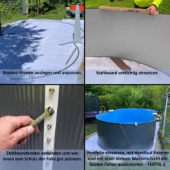 Stahlwandpool Achtform 470x300x120 Cm, Stahl 0,4 Mm Weiß, Folie 0,4 Mm Blau, Einhängebiese -Poolwelt Verkauf PlanetPool Achtformbecken Aufbaubilder 03 18