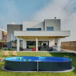 Stahlwandpool Achtform 540x350x120 Cm, Stahl 0,4 Mm Anthrazit, Folie 0,4 Mm Blau, Einhängebiese -Poolwelt Verkauf S81068MSVS S81069MSVS S81073MSVS Stahlwandbecken Achtform Athrazit Blau 04 2