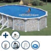GRE Stahlwandpool Set (6-teilig) Hoch Oval 500 X 300 X 120 Cm, Stahl 0,45mm Steinoptik Folie 0,3mm Blau