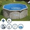 GRE Stahlwandpool Set (5-teilig) Hoch Rund 240 X 120 Cm, Stahl 0,45 Mm Steinoptik Folie 0,3 Mm Blau -Poolwelt Verkauf SETR240SVS Stahlwandpool Set Rund 240x120cm k