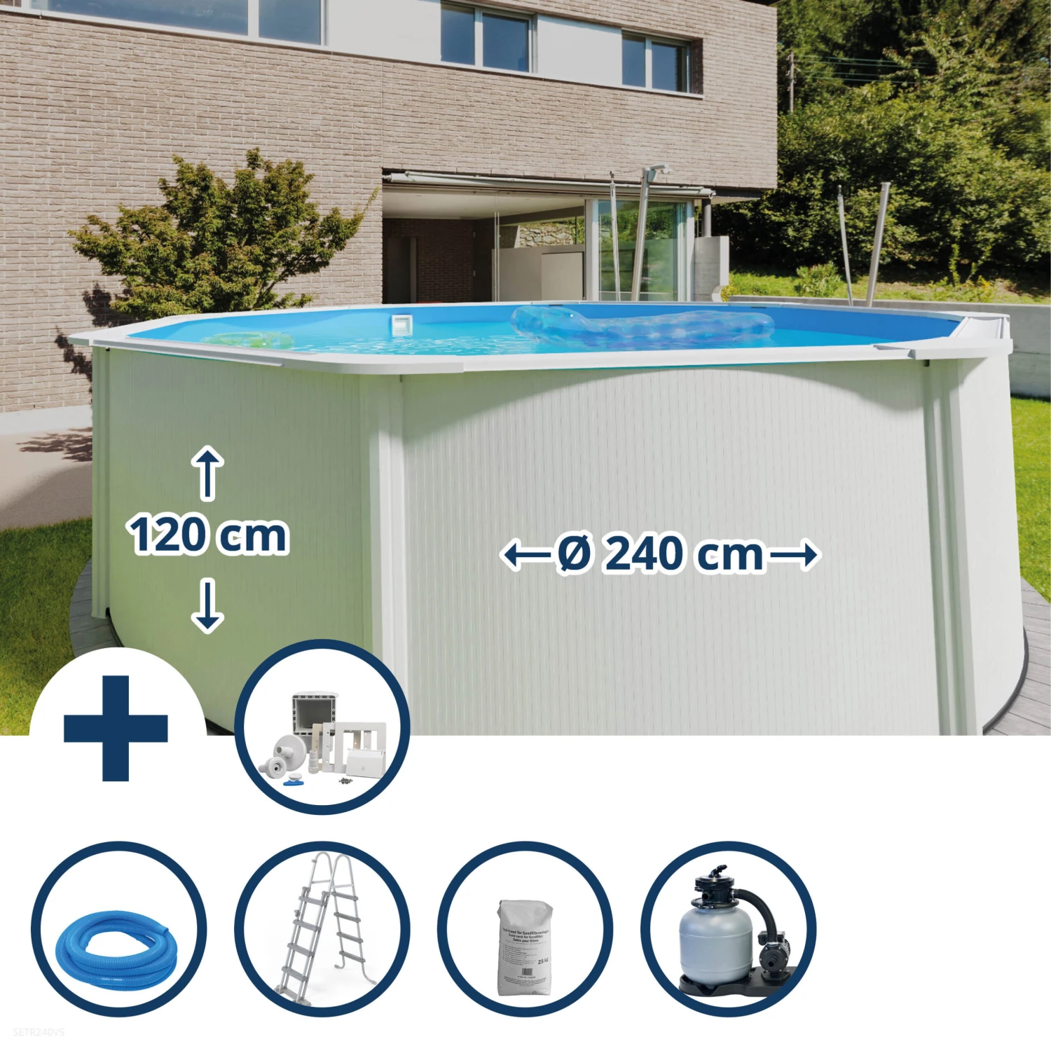 GRE Stahlwandpool Set (5-teilig) Hoch Rund Classic 240 X 120 Cm, Stahl 0,45 Mm Weiß Folie 0,3 Mm Blau 3 GRE Stahlwandpool Set (5-teilig) Hoch Rund Classic 240 X 120 Cm, Stahl 0,45 Mm Weiß Folie 0,3 Mm Blau