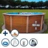 GRE Stahlwandpool Set (5-teilig) Hoch Rund 360 X 120 Cm, Stahl 0,45 Mm Holzoptik Folie 0,3 Mm Blau -Poolwelt Verkauf SETR350HVS Stahlwandpool Set Rund 360x120cm korr