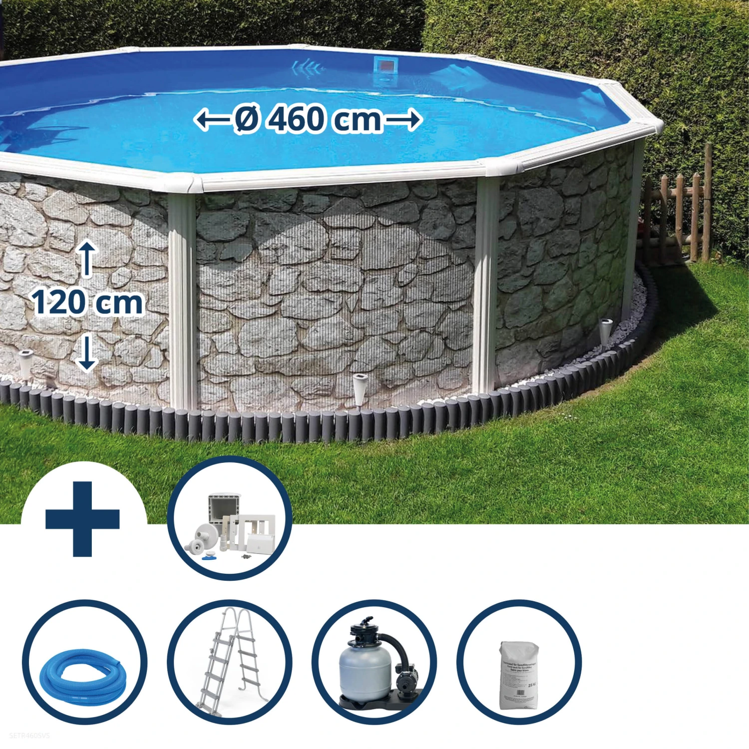 GRE Stahlwandpool Set (6-teilig) Hoch Rund 460 X 120 Cm, Stahl 0,45 Mm Steinoptik Folie 0,3 Mm Blau 3 GRE Stahlwandpool Set (6-teilig) Hoch Rund 460 X 120 Cm, Stahl 0,45 Mm Steinoptik Folie 0,3 Mm Blau