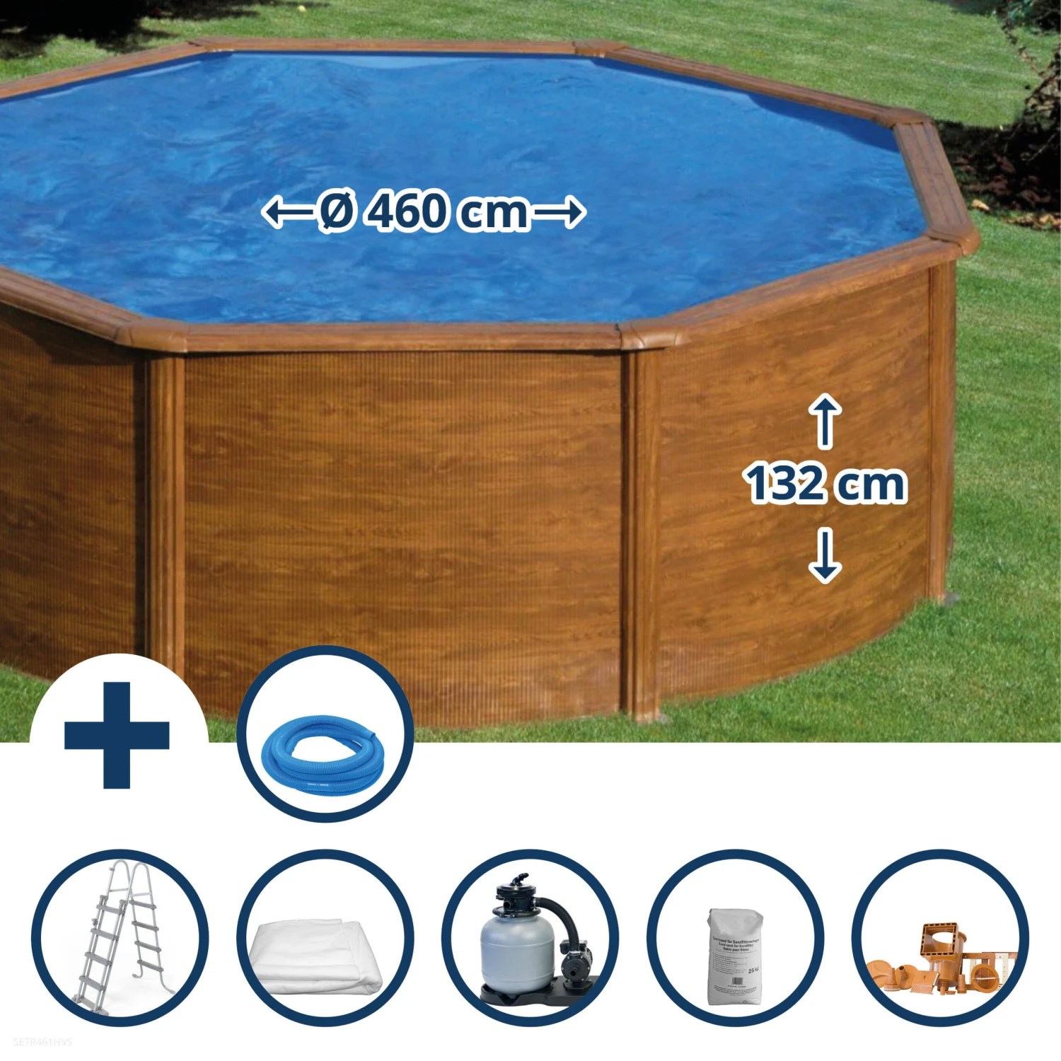 GRE Stahlwandpool Set (6-teilig) Hoch Rund 460 X 132 Cm, Stahl 0,45 Mm Holzoptik Folie 0,4 Mm Blau 3 GRE Stahlwandpool Set (6-teilig) Hoch Rund 460 X 132 Cm, Stahl 0,45 Mm Holzoptik Folie 0,4 Mm Blau
