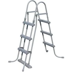 SUMMER FUN Stahlwandpool Set (3-teilig) Rund Athen 300x90 Cm, Stahl 0,3 Mm Weiß, Folie 0,2 Mm Blau, Overlap -Poolwelt Verkauf Sicherheitsleiter 2x3 Stufen