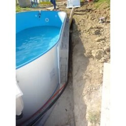 Waterman Stahlwandpool Oval Exklusiv 525x320x150 Cm, Stahl 0,8 Mm Weiß, Folie 0,6 Mm Blau, Einhängebiese -Poolwelt Verkauf Stuetzmauern Stahlwandpool oval beim aufbau 3